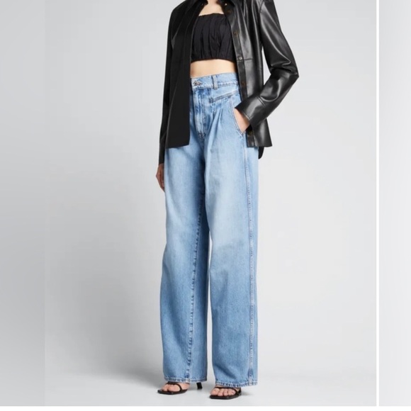 GRLFRND Morgan Pleated High-Rise Wide-Leg Jeans River side - Picture 1 of 9